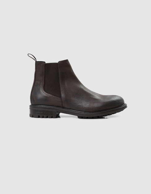 Chelsea boots brun crantées cuir nubuck Homme - IKKS