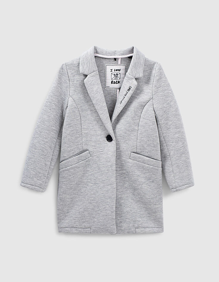 Girls’ grey coat with removable hood-facing-3