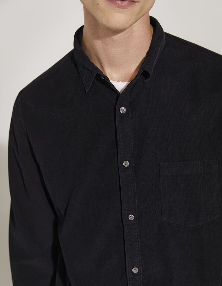 Zwarte REGULAR overhemd fijne ribfluweel Heren-4