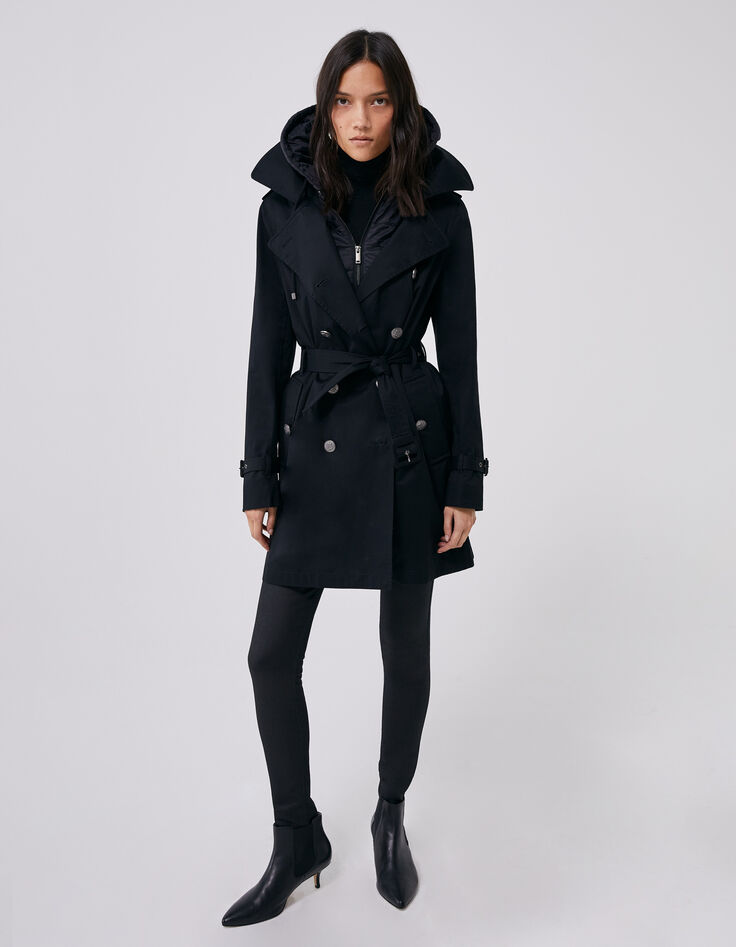 Women’s heavy cotton long trench coat with removable hood-7