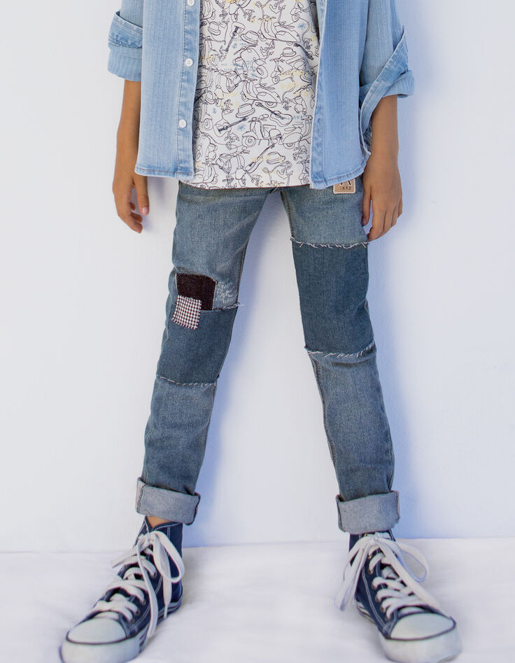 Boys’ blue patchwork-look skinny jeans-2