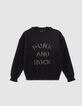 Girls’ dark navy jacquard slogan knit sweater-1