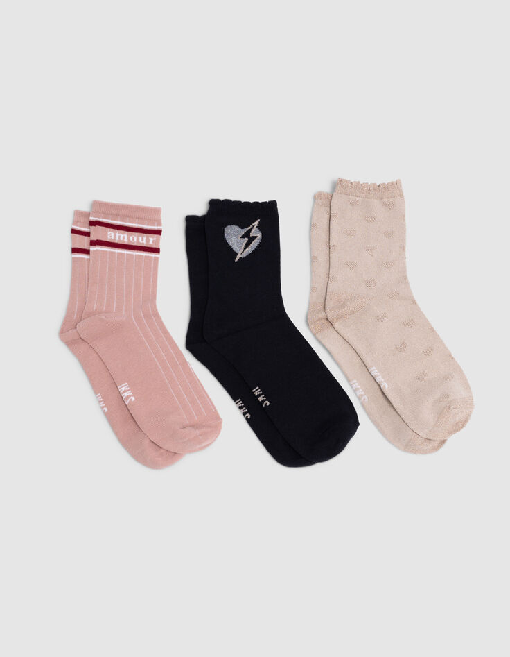 Pink, gold and black girls' socks-3