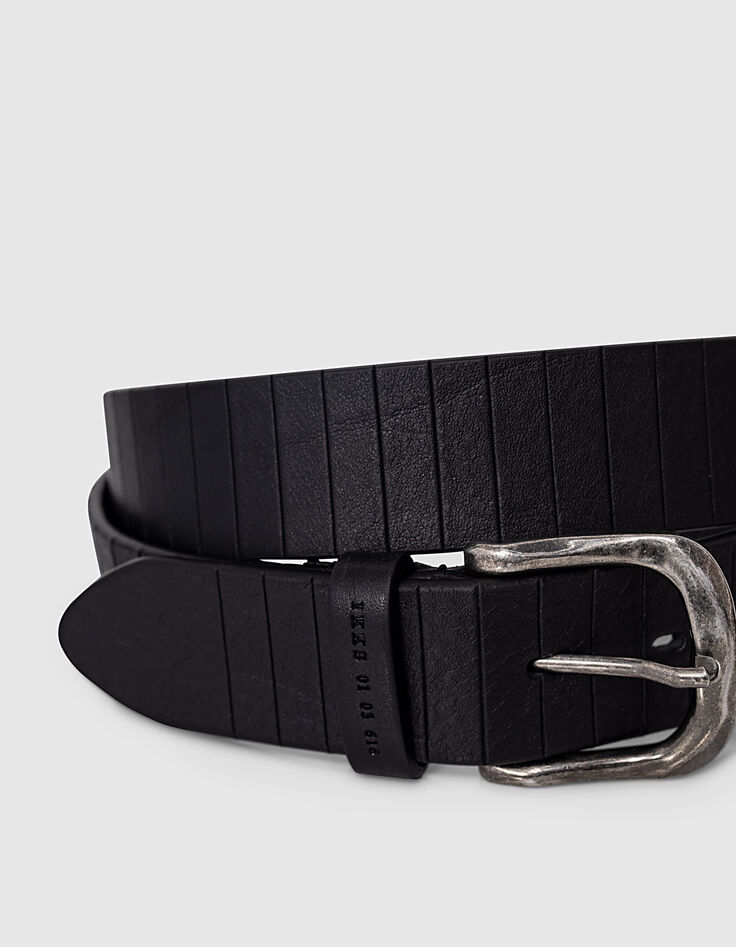 Cinturón negro de piel grabada estilo cartuchera Hombre-2