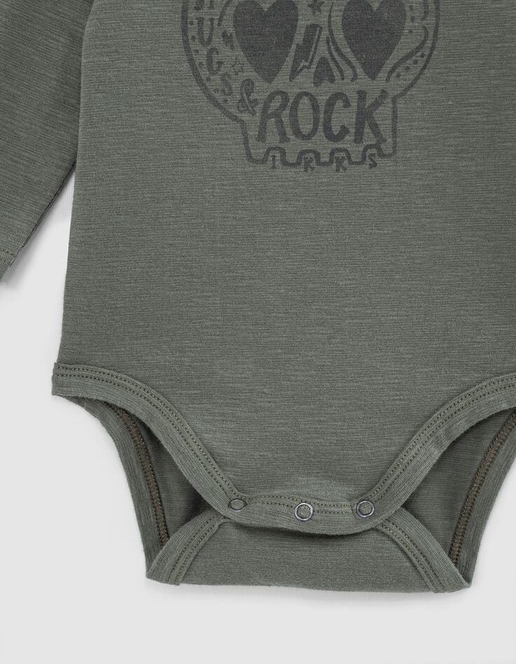 Hell khaki Babybody aus Biobaumwolle mit Totenkopf-4