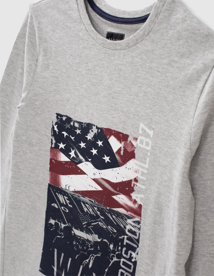 Boys’ medium grey marl US flag stadium image T-shirt -5