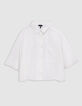 Crumpled ecru cropped shirt for girls-2