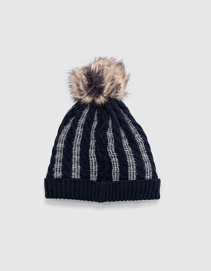 Boys’ navy and white cable knit beanie-3