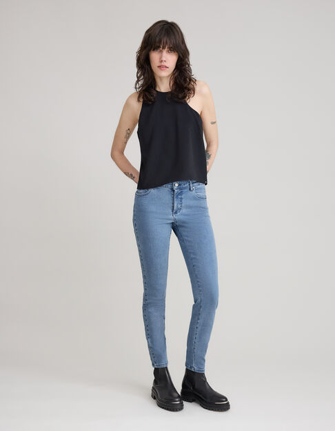 Damesjeans in slank blauw waterloos powerstretch met studs - IKKS