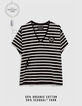 Women’s black sailor stripe T-shirt, ecru stripes & badges-2