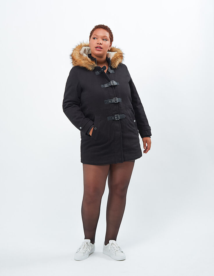 Parka noire fourrée esprit duffle coat I.Code -6