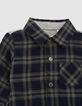 Baby boys’ navy mixed-fabric checked shirt-4