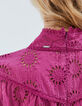 Violet blouse in biokatoen borduursel bloem dames-3