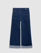 Girls’ blue WIDE LEG jeans, fixed fringed turned up cuffs-3