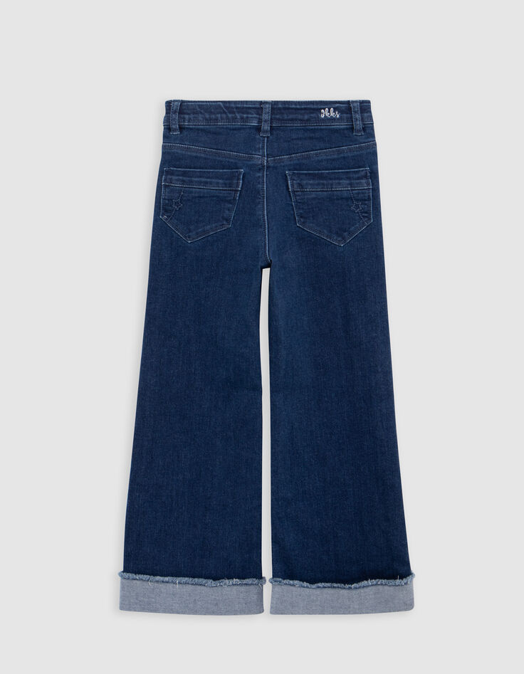 Blauwe jeans WIDE LEG vaste omslagen met franjes meisjes-3