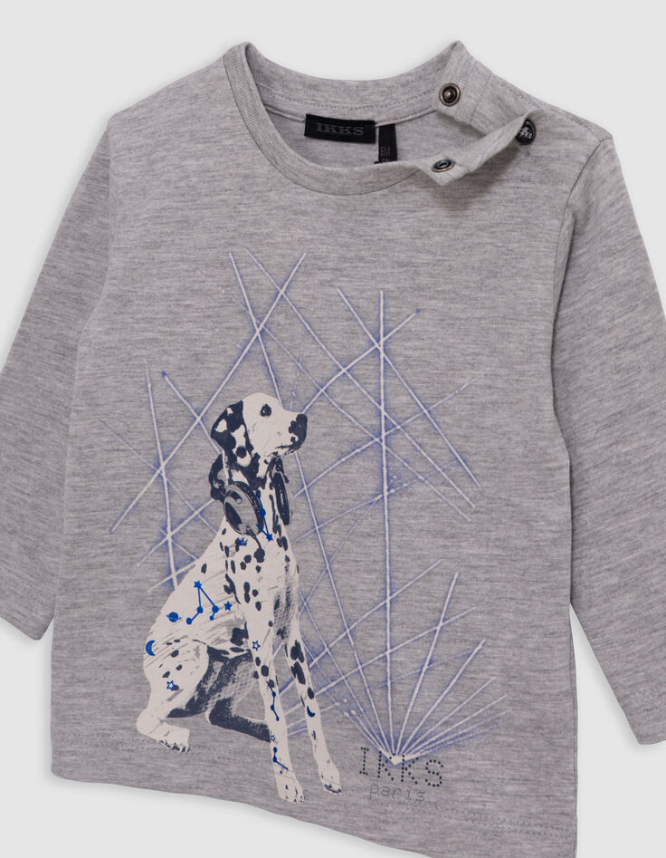 Grey T-shirt organic cotton visual dog and lasers baby boy-2