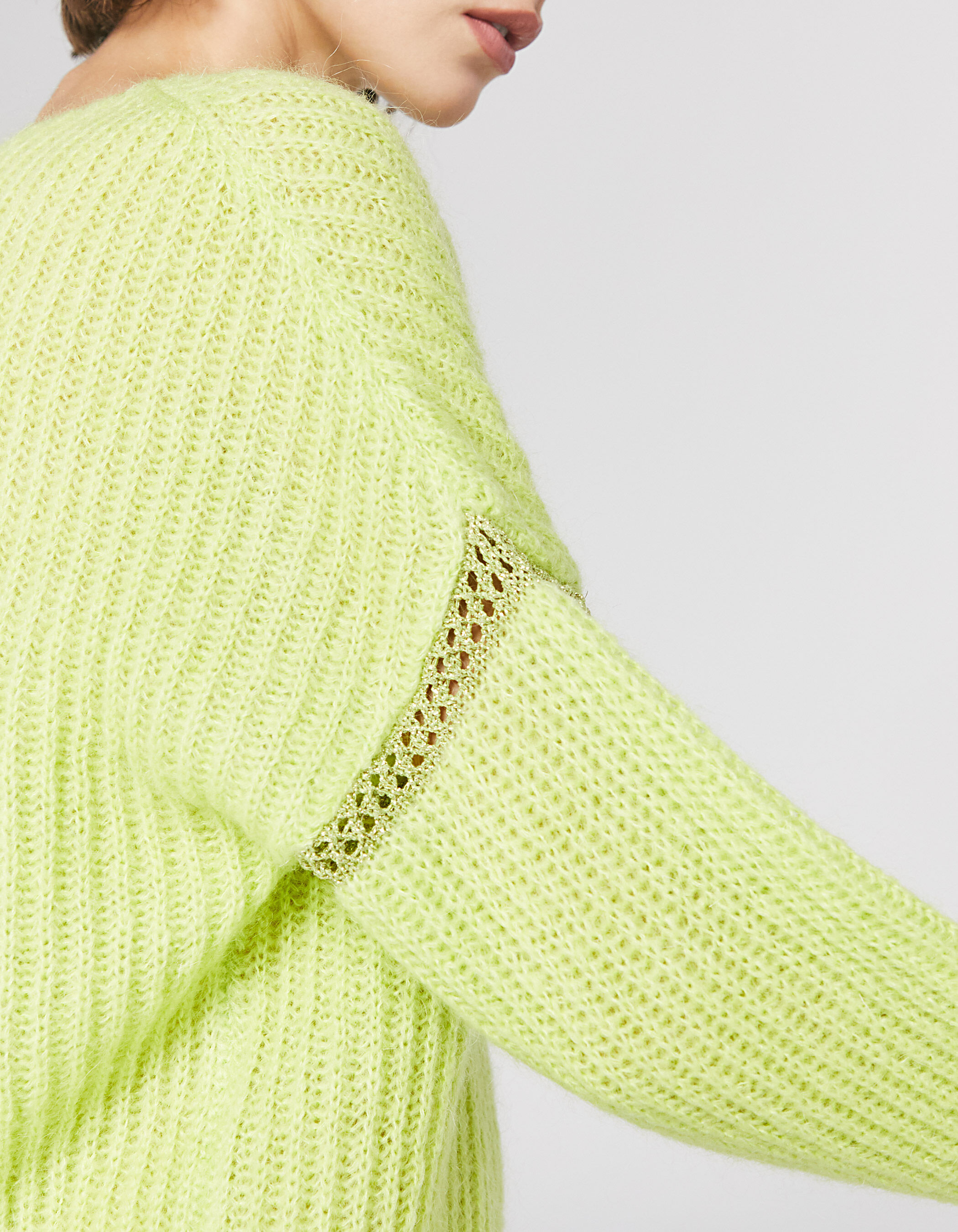 Women's lemon fluffy wool V-neck sweater