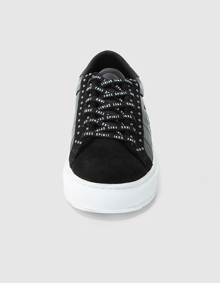 Women’s black studded IKKS logo leather trainers-2