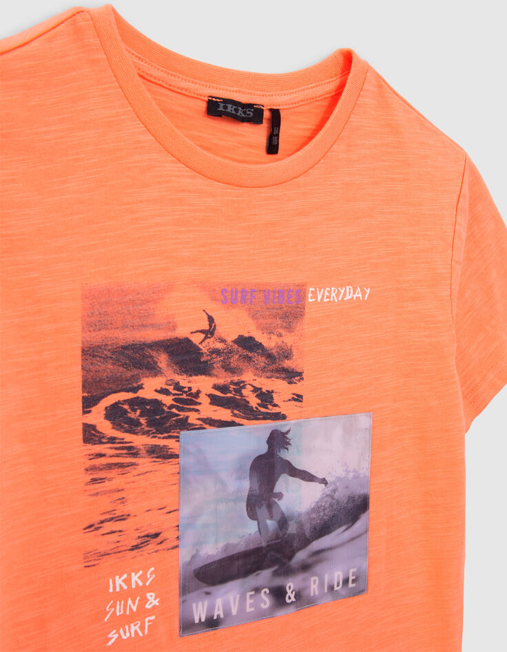 Boys’ neon orange organic cotton T-shirt, lenticular image-3