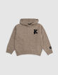 Boy's camel knit badge K embroidery bouclette sweater-2