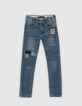 Boys’ blue patchwork-look skinny jeans-1