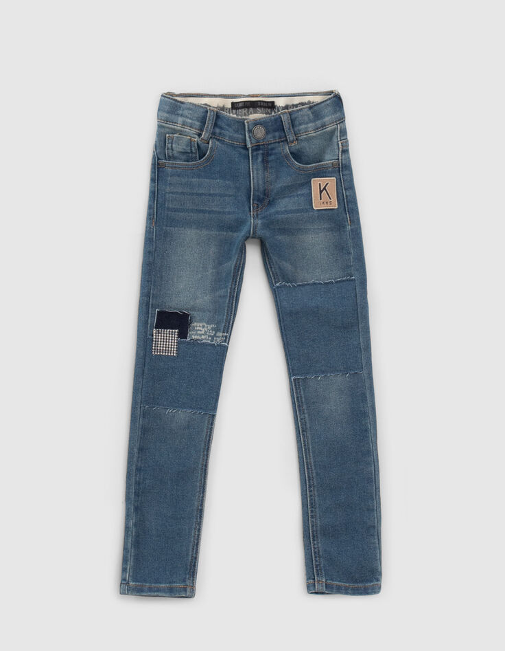 Boys’ blue patchwork-look skinny jeans-1