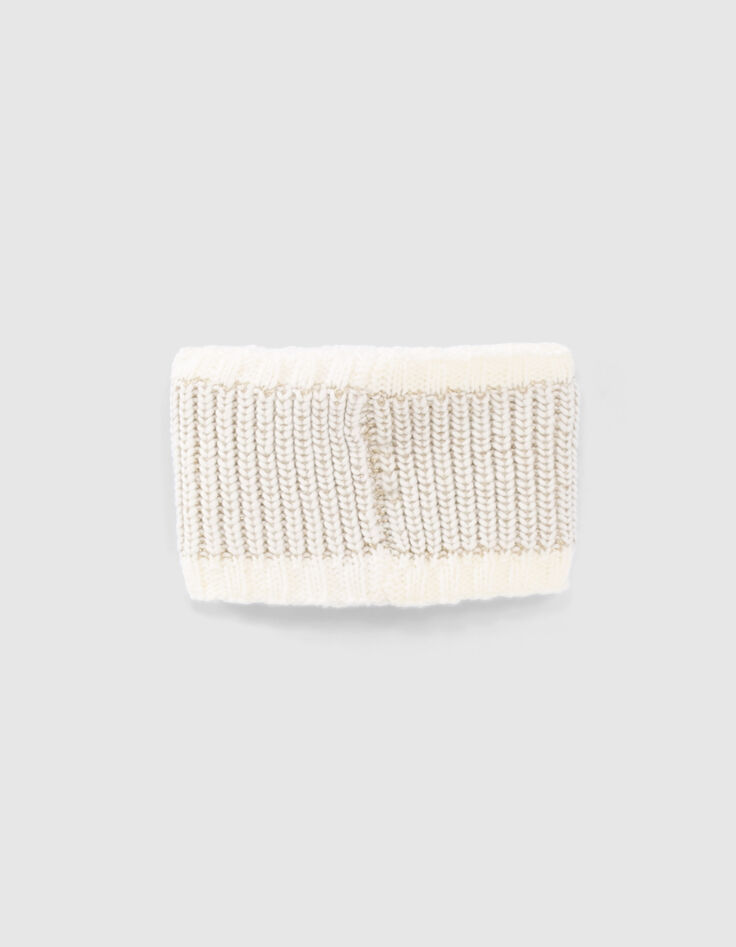 Baby girls’ ecru knit snood, gold lurex & lightning badge-3