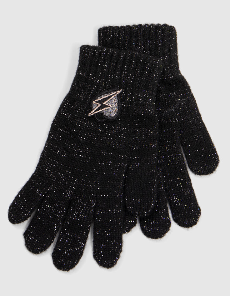 Girl's black glitter knit gloves-5