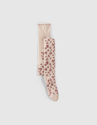 Girls’ ecru leopard-heart motif knit tights - IKKS