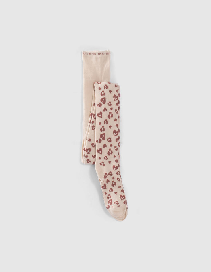 Girls’ ecru leopard-heart motif knit tights-1