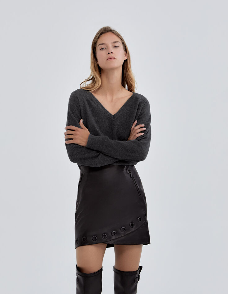 Minifalda negra de cuero con ojales Pure Edition mujer-1