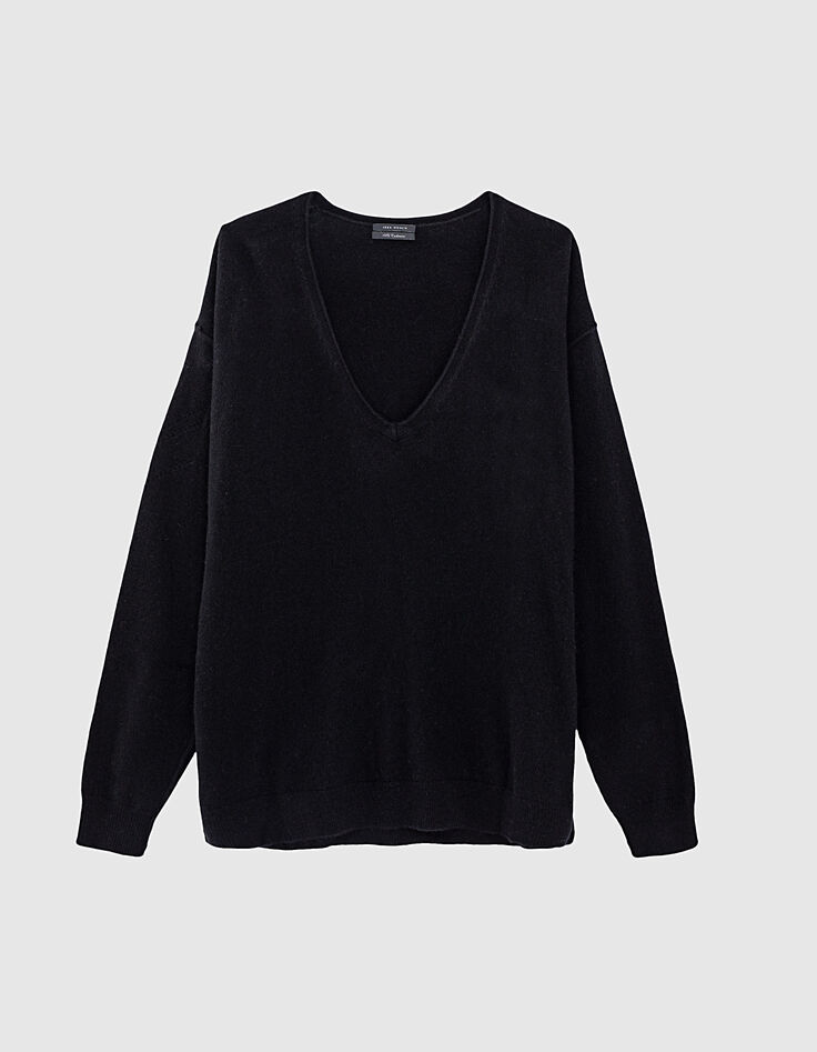 Women’s black chevron pointelle cashmere sweater-1