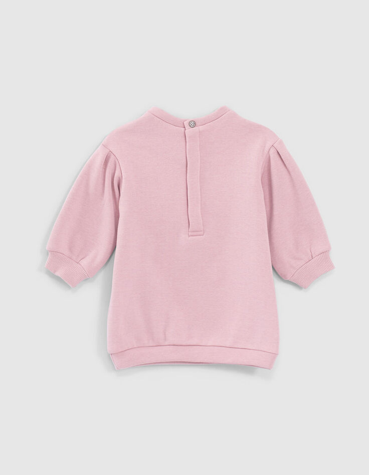 Robe sweat rose poudré éclair embossé bébé fille-3