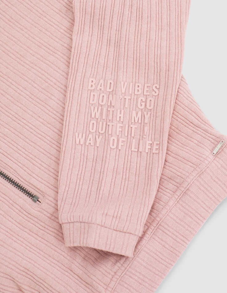 Girls’ powder pink ribbed zipped cropped T-shirt-4