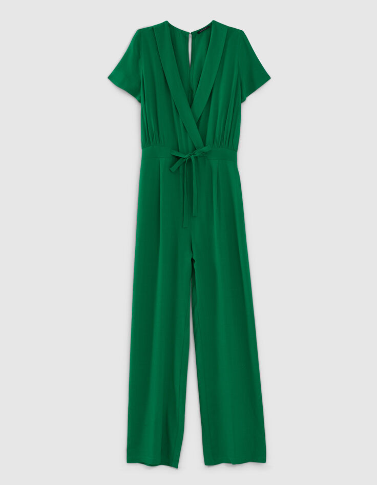 Women’s green viscose 7/8 jumpsuit with slit on back-1