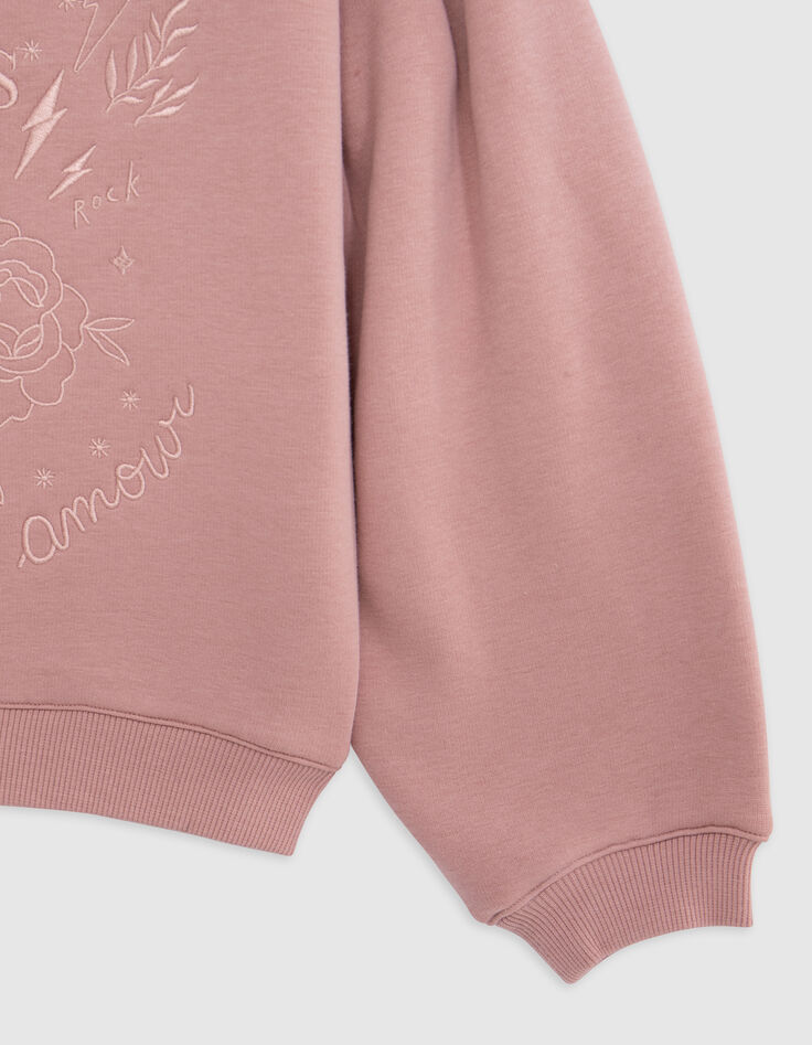 Rosa Sweatshirt mit Ton-in-Ton-Stickerei für Mädchen-6