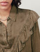 Women’s khaki ruffled cupro shirt-4