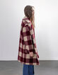 Girl's burgundy wool plaid coat-1