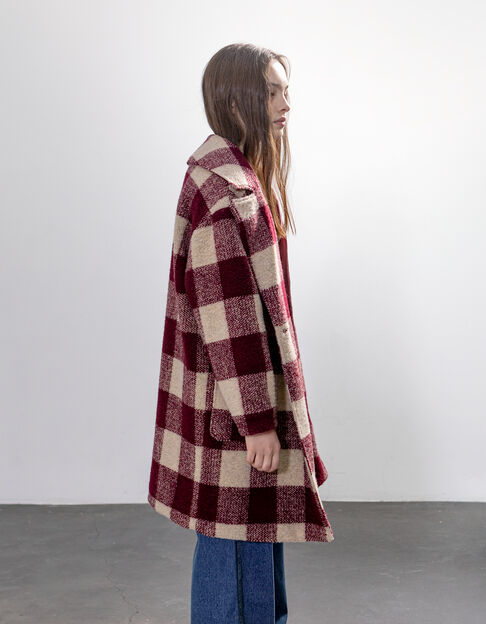 Girl's burgundy wool plaid coat - IKKS
