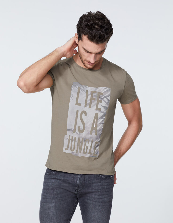 Nerzbraunes Herren-T-Shirt mit Schriftzug mit Palmenprint-2
