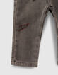 Baby boys’ grey jeans with print and badge-3