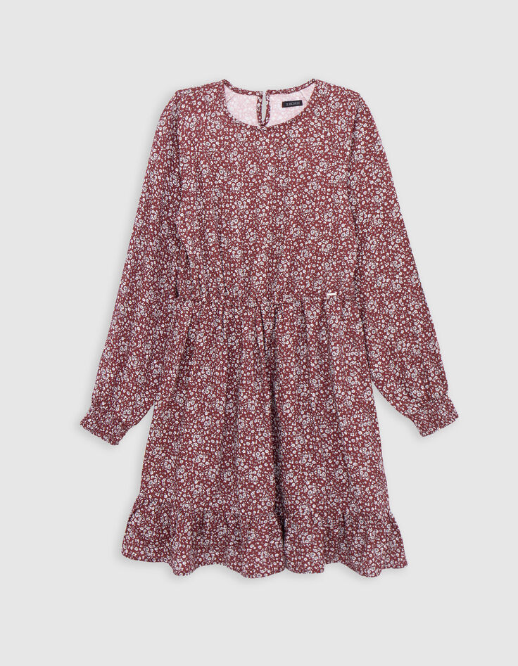 Girl's burgundy micro floral print dress-2