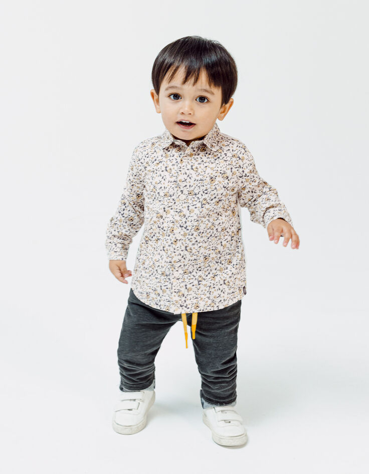 Baby boys’ white organic cotton shirt with flower print-1