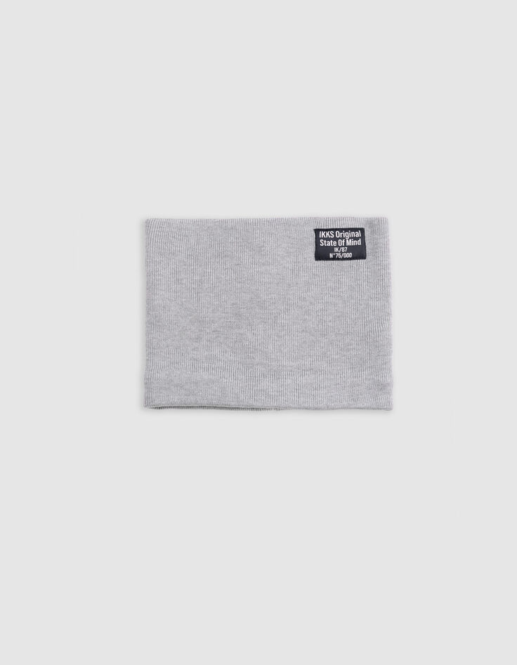 Boy's grey recycled knit rubber logo snood-1