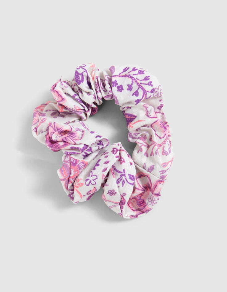 Scrunchie lila estampado flores niña-3