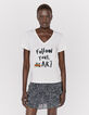 Cremeweiß Damen-T-Shirt mit Jisbar-Tag-Print-2