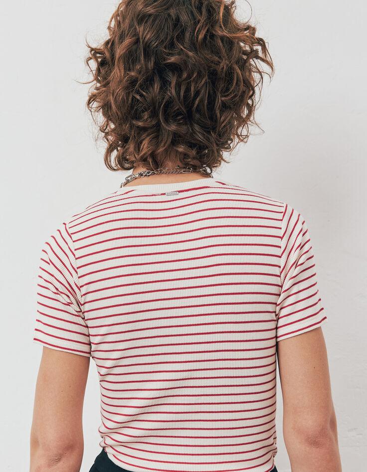 Tee-shirt marinière blanc et rouge en coton modal femme-3