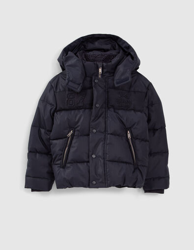 Boys’ navy houndstooth motif nylon padded jacket - IKKS