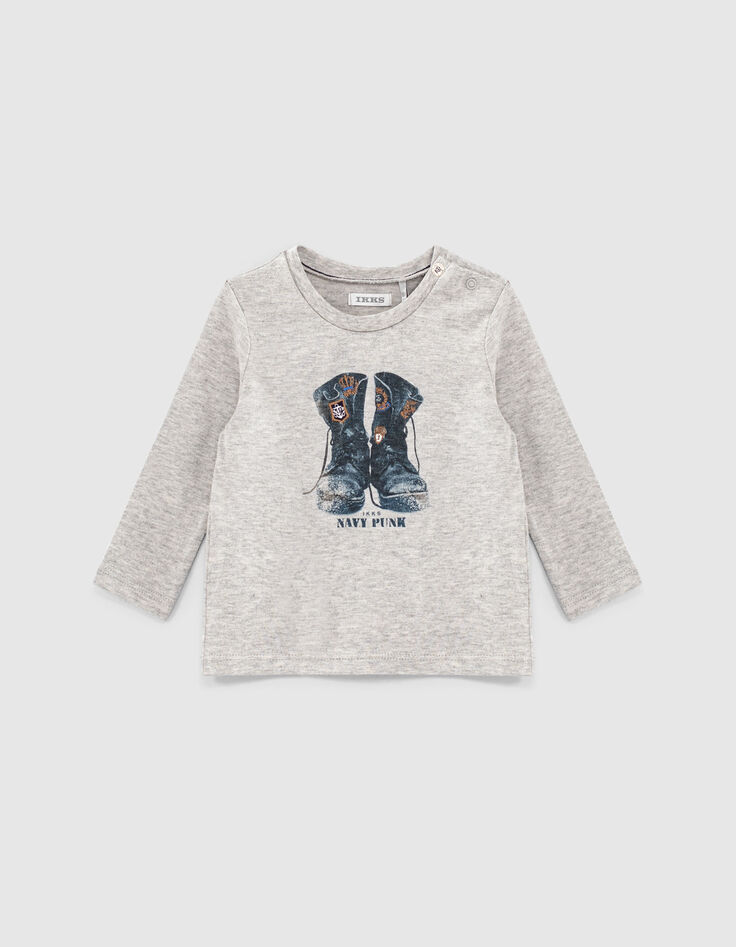 T-shirt gris coton bio visuel boots bébé garçon -1