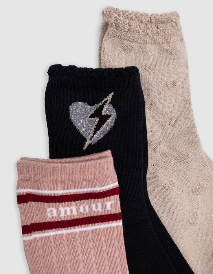 Pink, gold and black girls' socks-4